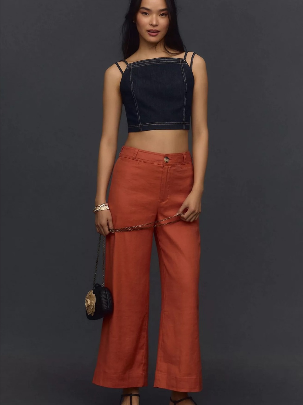 Maeve Rust Wide-Leg Pants